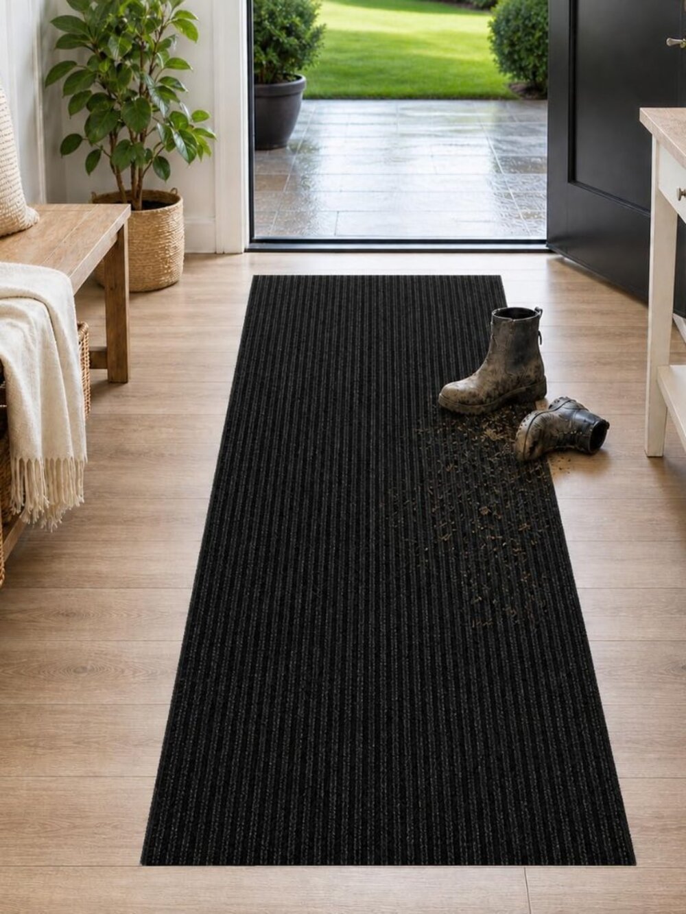 Ottomanson Hallway Runner Rug 2' x 6' Durable Non-Slip Mat with Scraper Pile